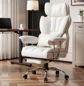Big and Tall PU Leather Ergonomic Office Chair, 200KG Adjustable High Back Computer Chair,Executive Swivel Chair with Footrest and Lumbar Support, White