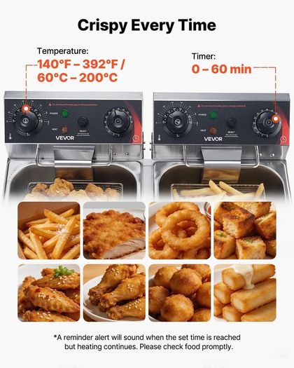 Electric Deep Fryer, Upgrade Dual Tank 14 L Oil Capacity Overheat Protection
