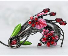 Retro Rhinestone Enamel Floral Spray Brooch