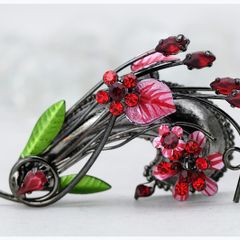 Retro Rhinestone Enamel Floral Spray Brooch