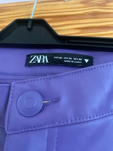 Zara Purple Faux Leather Straight Leg Trousers  Size XL UK 14
