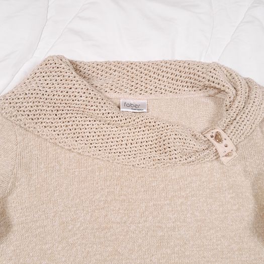Faber Beige Oatmeal Cream Chunky Cowl Neck Knit Jumper with Buckle Detail 8-10UK/36-38EU