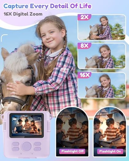 Camera For Girls Boys, Instant Camera For Kids With Print Photo Paper, 1080P Hd Digital Camera Toy, Birthday Gifts For 3 4 5 6 7 8 9 10 Years Old Girl, Video Recorder, 32Gb Sd Card