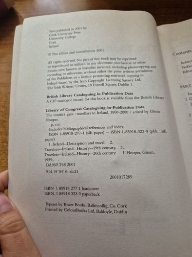 First Edition. The Tourist's Gaze: Travellers to Ireland, 1800-2000. Cork University Press.