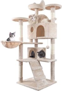 NEW SALE Cat Tree, 151cm Cat Scratching Post Stable Cat Tower for Large Cat, Activity Centre Cat Climbing Tree with 2 Cat House, Hammock, 4 Sisal Posts, Ladder, and Rest Place for Indoor Cat