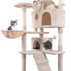 NEW SALE Cat Tree, 151cm Cat Scratching Post Stable Cat Tower for Large Cat, Activity Centre Cat Climbing Tree with 2 Cat House, Hammock, 4 Sisal Posts, Ladder, and Rest Place for Indoor Cat