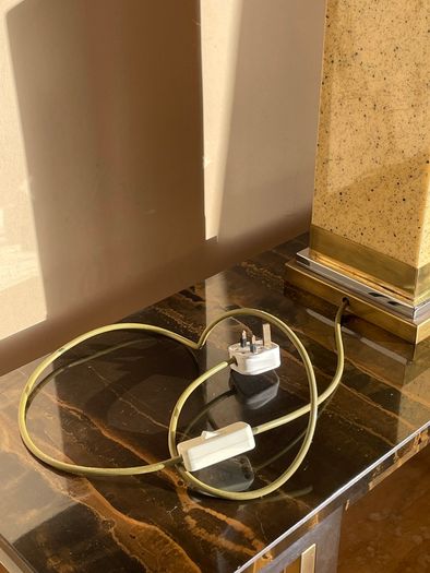 Mid Century French Table Lamp, Vintage Jean Claude Mahey, Lacquer Brass Chrome, 70s