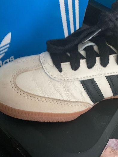 Cream and black adidas samba size 4.5 in box