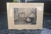 Collectible Original Antique Etching titled "Amsterdam Reguliersgracht" by artist Maarten Langbroek, dated 1920