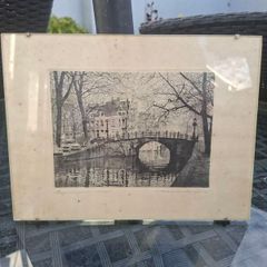 Collectible Original Antique Etching titled "Amsterdam Reguliersgracht" by artist Maarten Langbroek, dated 1920
