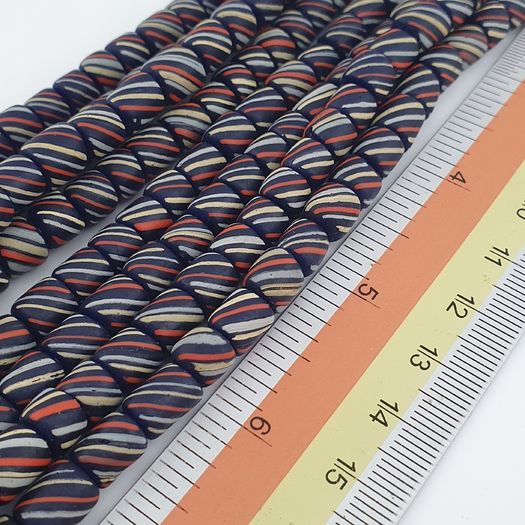 Vintage African MultiColor Stripe Black 7.4mm - 7.6mm Glass Beads Strand