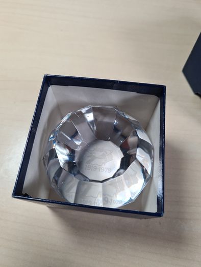 NATIONAL BENZOLE lead crystal Paperweight 60th anniversary  1979 diamond shape vintage