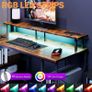 Gaming Desk with LED Lights & Power Outlets, 120 50cm Computer Desk with Storage Shelves & Dual Monitor Stand, for Home Office Study Bedroom Small Spaces, Brown Image 6