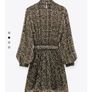 ZARA green brown animal snake print Balloon Sleeves Dress With Belt Size S Image 3