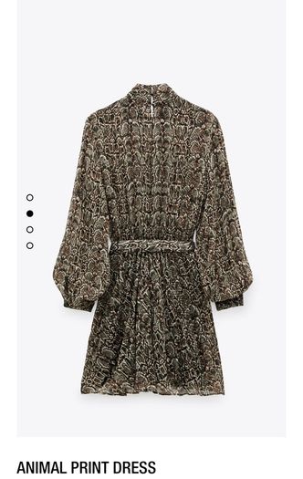 ZARA green brown animal snake print Balloon Sleeves Dress With Belt Size S