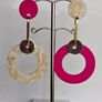 Fuchsia Pink Marbled Cream Asymmetrical Geometric Earrings Image 7