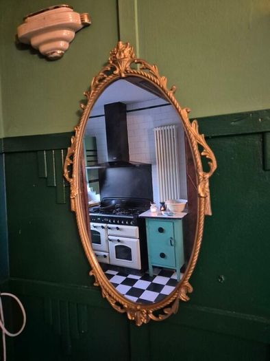 Mirror Vintage painted Gold metal framed oval Mirror