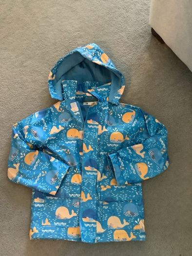 Boys raincoat - age 4/5 - blue whale design, hood