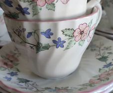 Vintage (50) Myott Meakin Porcelain Tea set for 6 Spring Fields Jenny Rhodes England Pink