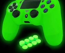 Green Anti-Slip Glow in The Dark Protective Silicone Cover Skin Grips Compatible with PS4/Slim/Pro 4 Controller,8 PCS Thumb Grips Caps and 2 Grips Caps Glow in The Dark.