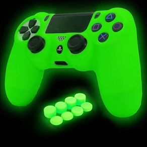Green Anti-Slip Glow in The Dark Protective Silicone Cover Skin Grips Compatible with PS4/Slim/Pro 4 Controller,8 PCS Thumb Grips Caps and 2 Grips Caps Glow in The Dark.
