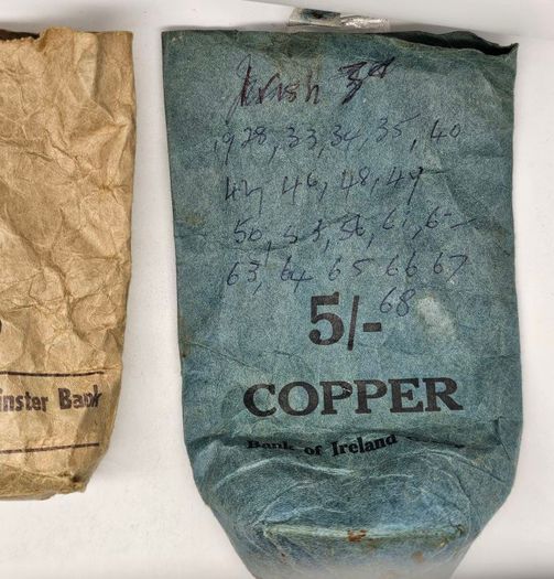 Coin Paper Bags The Munster & Leinster Bank Limited 6d  and Bank of Ireland Goup Copper