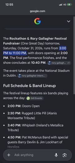 2x Rockathan Rory Gallagher Festival Fundraiser in The National Stadium 31st October 2026