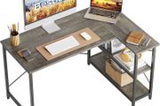 L Shaped Desk Small Corner Desk with Shelves 120CM Reversible Computer Desk Writing Table with Bookshelf for Home Office Small Space