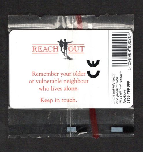 1998 Ireland 20 unit "Reach Out" initiative encourages people to visit their elderly neighbours a photo featuring an elderly man with Bewitched band (Schlumberger SC7) Call Card Mint in Packaging