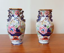 Two matching vintage Mason's Patent Ironstone China vases  height 28cm