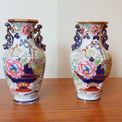 Two matching vintage Mason's Patent Ironstone China vases  height 28cm