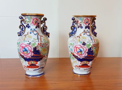 Two matching vintage Mason's Patent Ironstone China vases  height 28cm