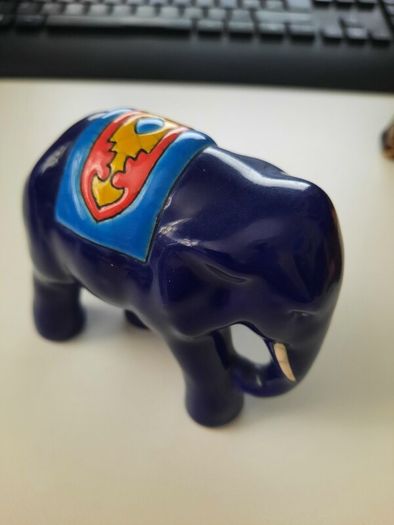 Authentic Emaux d'Art de Longwy Ceramic Elephant Figurine