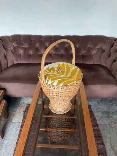 Mid Century Table Height Vintage Wicker Sewing Craft Basket 60s