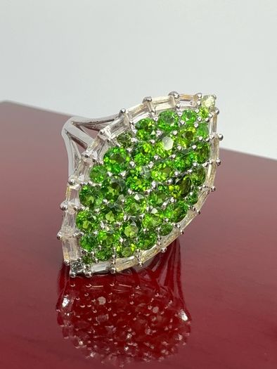 Silver Chrome Diopside & White Topaz Halo Ring