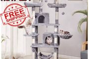 NEW SALE | Cat Tree Tower 170cm Cat Scratching Post with Condos, Basket, Hammock &amp; Plush Perches for Kittens, Large Cats, Light Grey