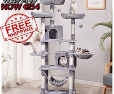 NEW SALE | Cat Tree Tower 170cm Cat Scratching Post with Condos, Basket, Hammock & Plush Perches for Kittens, Large Cats, Light Grey