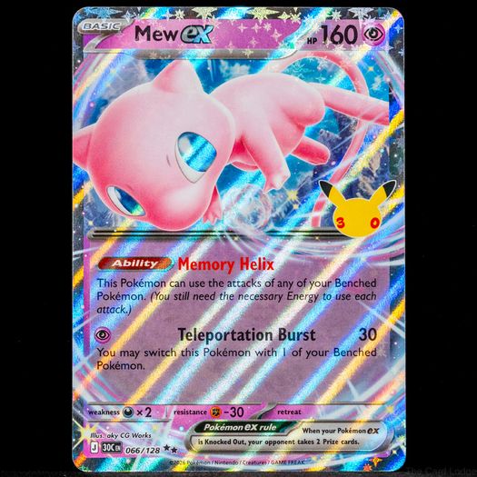 Mew EX 066/128 Double Holo Rare 30th Celebration Anniversary Pokemon Card