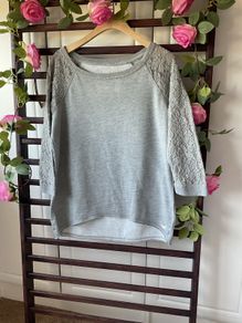 sweatshirt Hollister grey sweatshirt with 3/4 lace sleeves scoop neckline medium