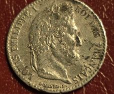1837 France 1/4 Franc Silver Coins