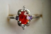 Vintage 925 Sterling Silver Ring with Central Orange Stone and Accent Stones