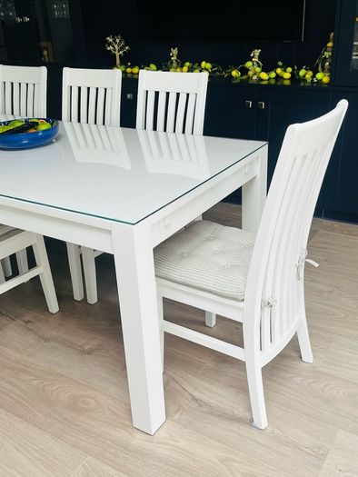Solid oak dining chairs x 8