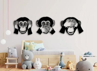 3 monkeys see, hear, speak no evil 3d printed wall art