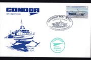1981 Guernsey Commemorative cover celebrating The First Commercial Hydofil Service in the British Isles from Jersey to Guernsey and returning tying 18p commemorative stamp