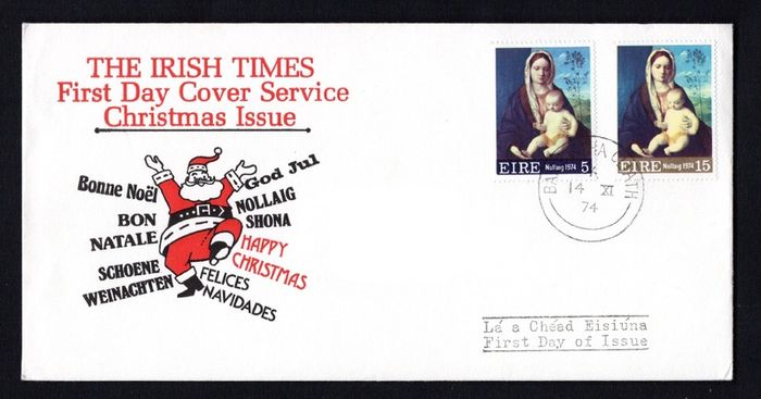 1974 Ireland Christmas Commemorative Stamps The Irish Times Addressed First Day Cover (FDC)