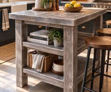 Aged Driftwood Style Compact Kitchen Island