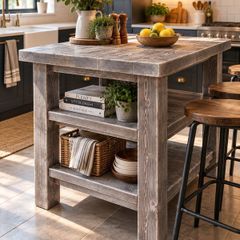 Aged Driftwood Style Compact Kitchen Island
