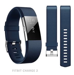 LARGE NAVY Band Buckle For Fitbit Charge 2 Luxury Replacement Silicone Strap