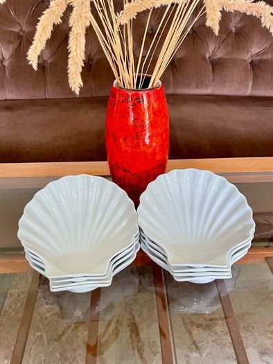 8 Vintage French White Porcelain Scallop Shell Dishes CNP France