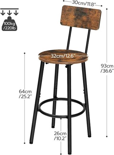 Round Bar Stools Set of 2 and Bar Stools with Back Set of 2 Bundle, High Bar Chairs for Dining Room, Party